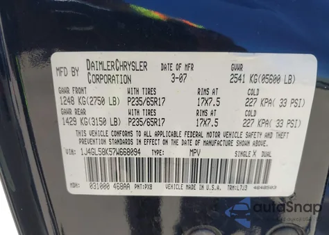 2007 Jeep Liberty Limited Edition from USA, damaged, VIN 1J4GL58K57W668094